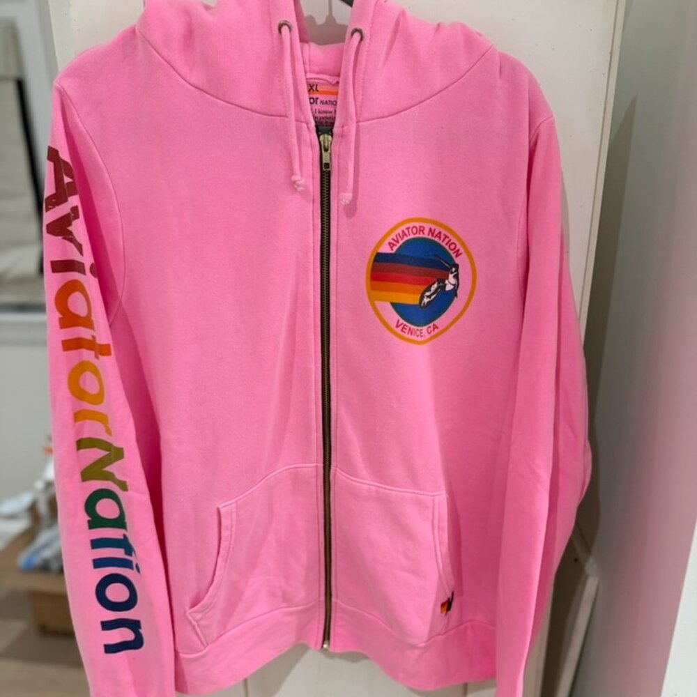 Aviator Nation Pink Hoodie with Rainbow Logo - Picture 4 of 7